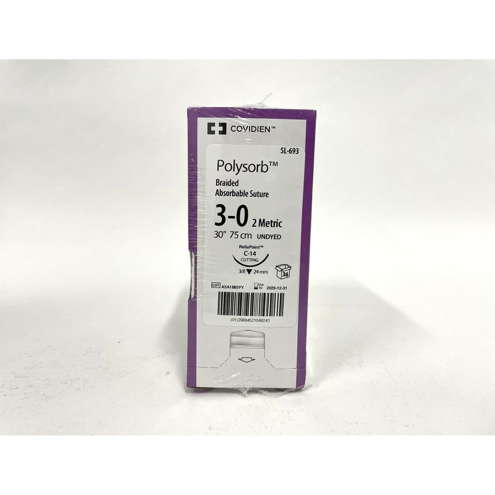 Polysorb suture 3/0 undyed with 3/8 circle needle (30 in)