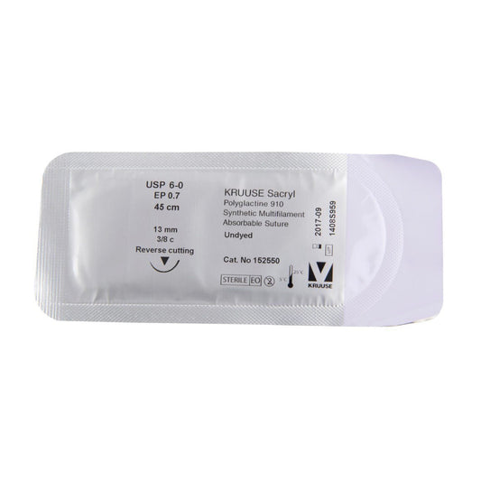 Sacryl suture 6/0 with 3/8 circle needle (45 cm)