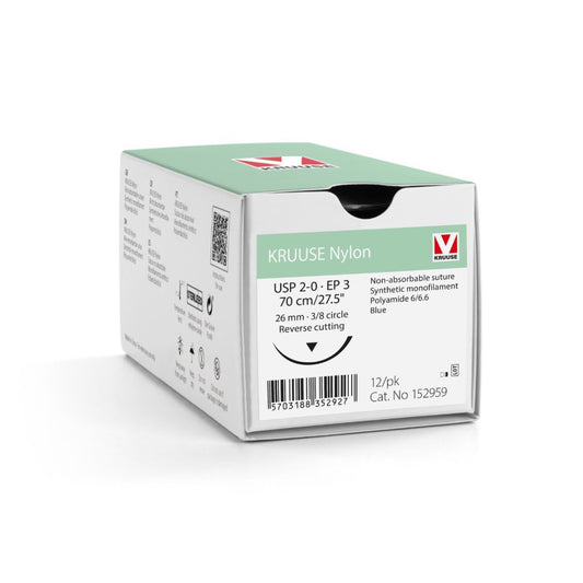 Nylon suture 2/0 dyed with 3/8 circle needle (70 cm)