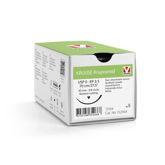 Suture Krupramid 0 (white) with 3/8 circle reverse cutting needle (70 cm)