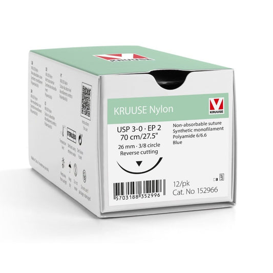 Nylon suture 3/0 dyed with 3/8 circle needle (70 cm)