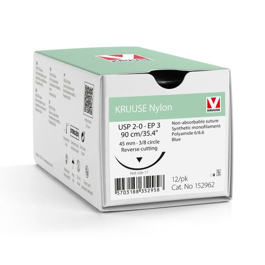 Nylon suture 2/0 dyed with 3/8 circle needle (90 cm)