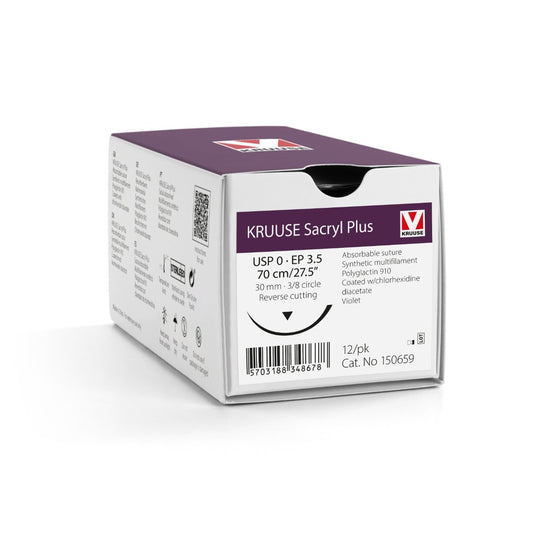 Sacryl Plus suture 0 dyed with 3/8 circle needle (70 cm)