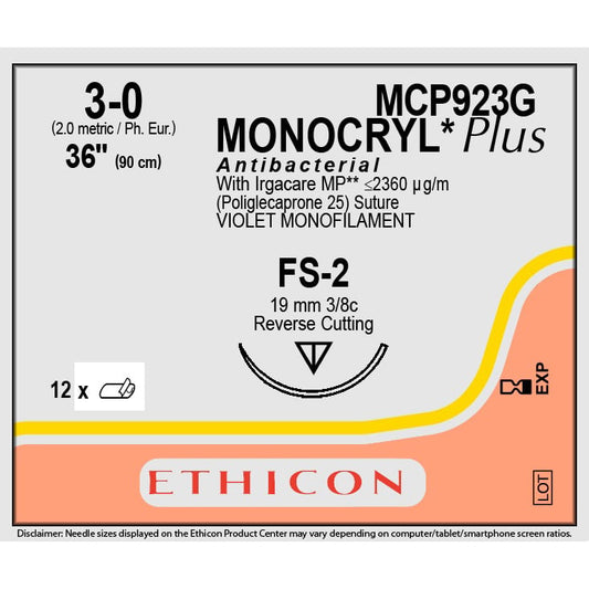 Monocryl Plus suture dyed 3/0 with 3/8 circle needle (90 cm)