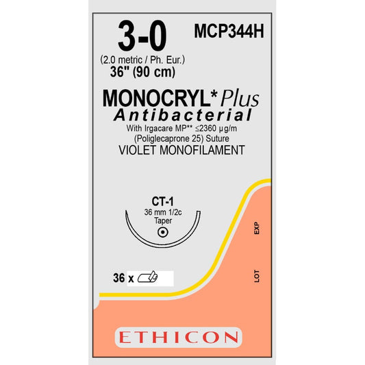 Monocryl Plus suture dyed 3/0 with 1/2 circle needle (90 cm)