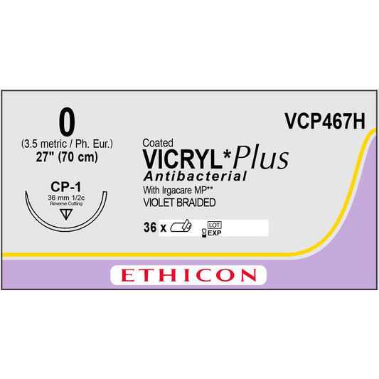 Vicryl Plus coated suture 0 dyed 1/2 circle needle (70 cm)