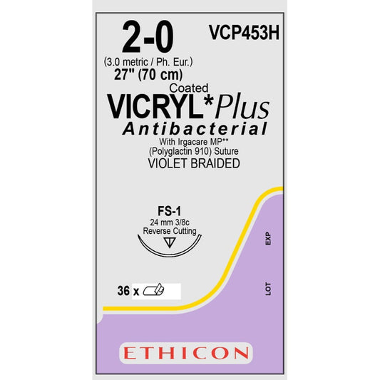 Vicryl Plus dyed coated suture 2/0 with 3/8 circle needle (70 cm)