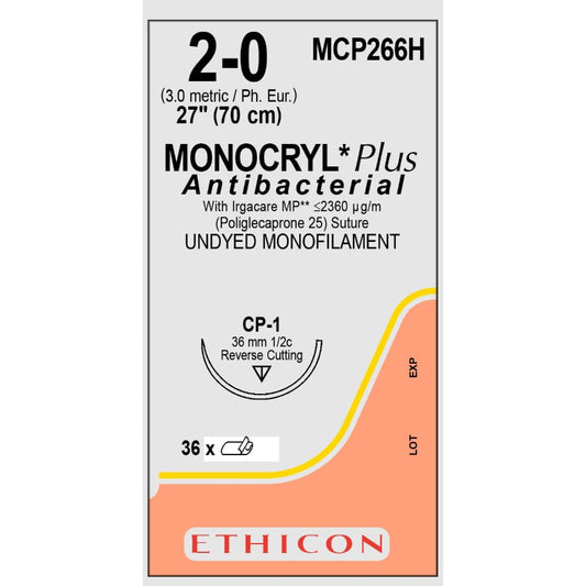 Monocryl Plus suture undyed 2/0 with 1/2 circle needle (70 cm)