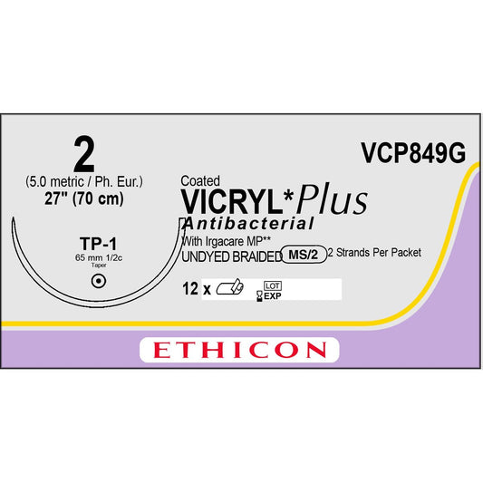 Vicryl Plus dyed coated suture 2 with 1/2 circle needle (70 cm)