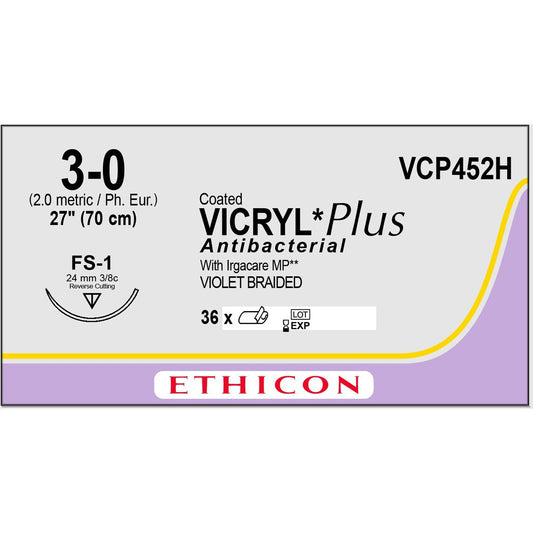 Vicryl Plus coated suture 3/0 dyed 3/8 circle needle (70 cm)