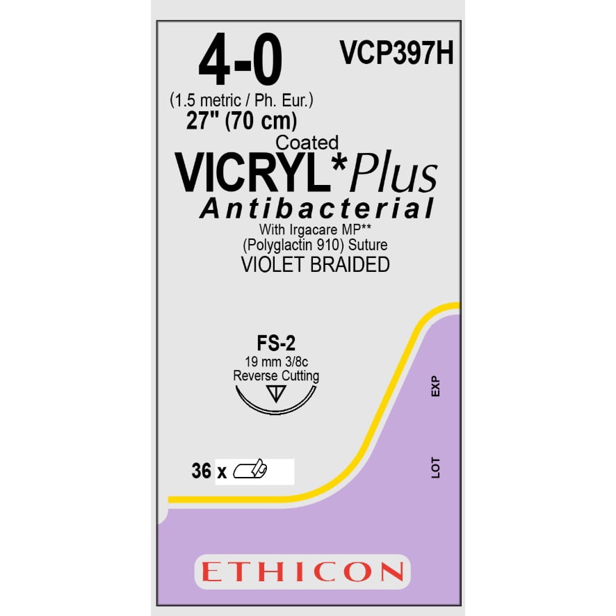 Vicryl Plus coated suture 4/0 dyed with 3/8 circle needle (70 cm)