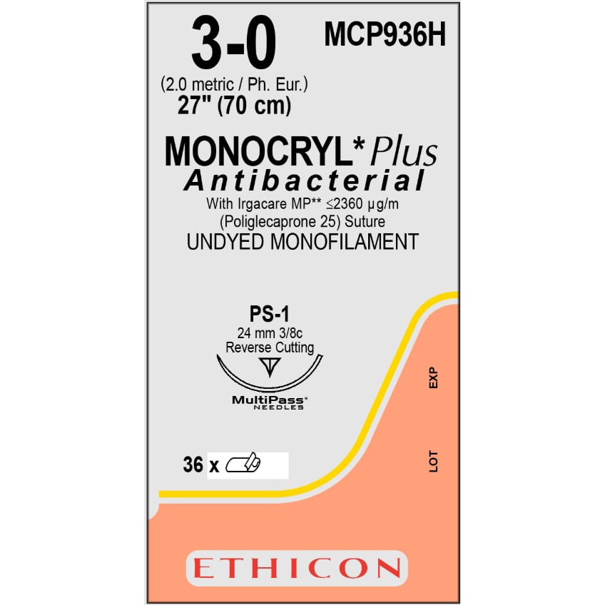 Monocryl Plus suture 3/0 undyed 3/8 circle needle (70 cm)