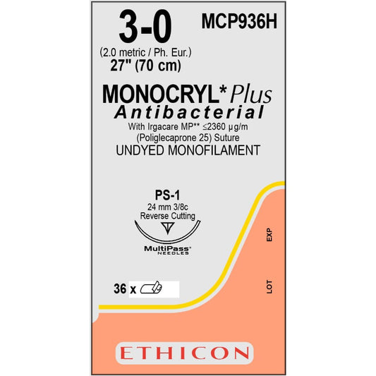Monocryl Plus suture 3/0 undyed 3/8 circle needle (70 cm)