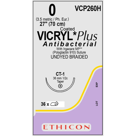 Vicryl Plus coated suture 0 undyed 1/2 circle needle (70 cm)