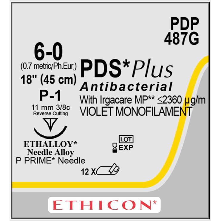 Suture PDS Plus 6/0 dyed 3/8 circle needle (45 cm)