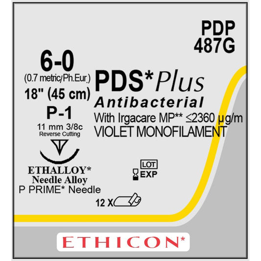 Suture PDS Plus 6/0 dyed 3/8 circle needle (45 cm)