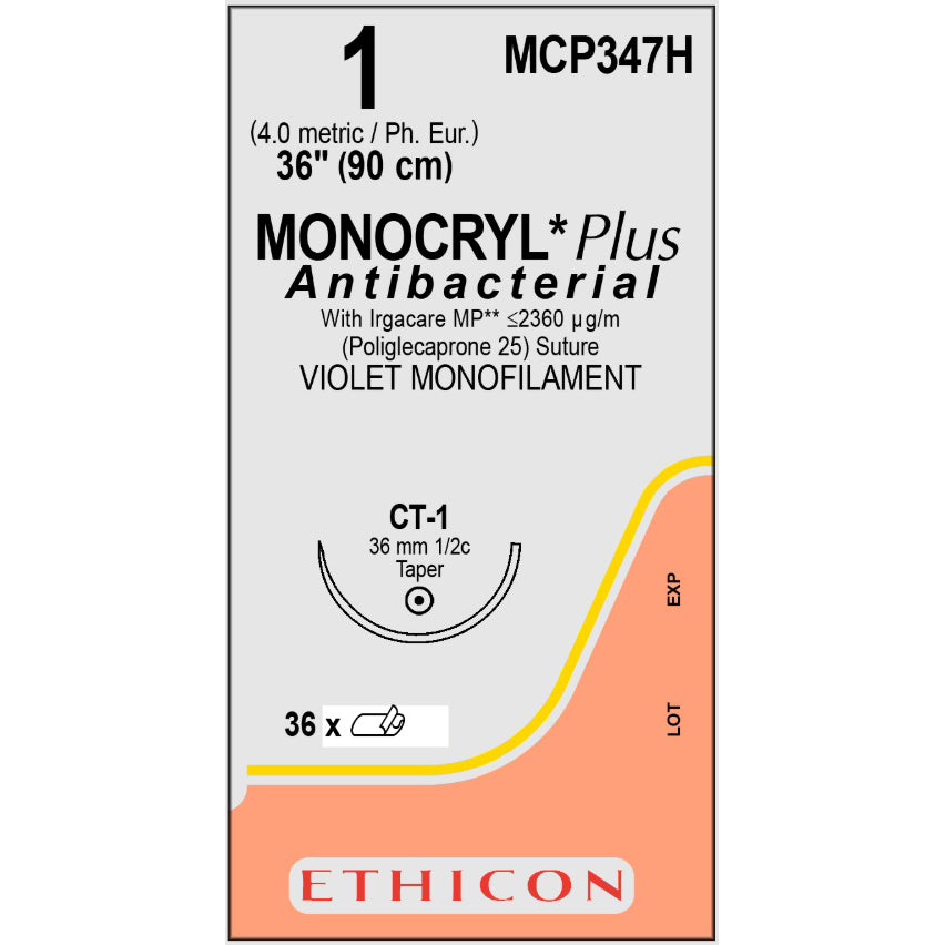 Monocryl Plus suture dyed 1  with 1/2 circle needle (90 cm)