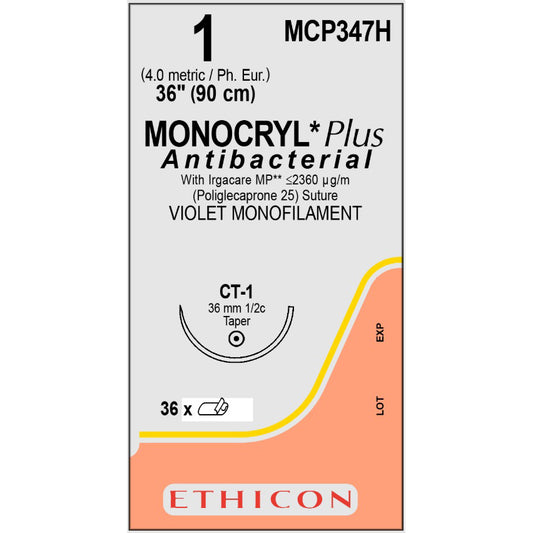 Monocryl Plus suture dyed 1  with 1/2 circle needle (90 cm)