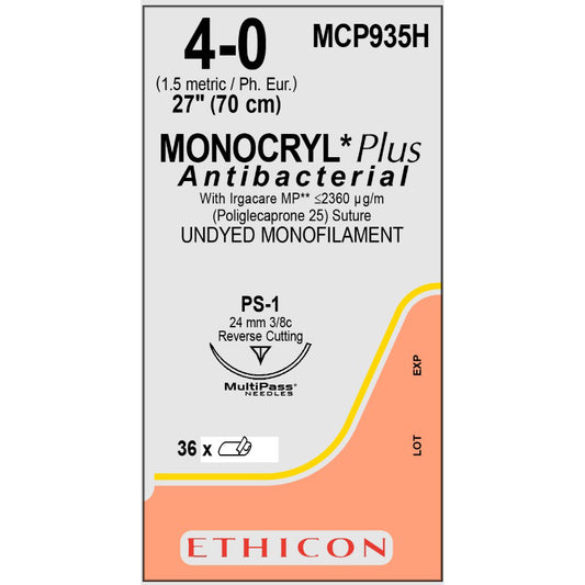 Monocryl Plus suture undyed 4/0  with 3/8 circle needle (70 cm)