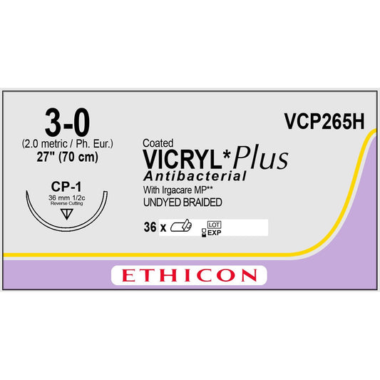 Vicryl Plus coated suture 3/0 undyed 1/2 circle needle (70 cm)