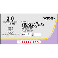 Vicryl Plus coated suture 3/0 dyed 1/2 circle needle (70 cm)