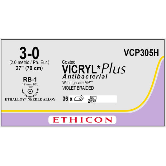 Vicryl Plus coated suture 3/0 dyed 1/2 circle needle (70 cm)