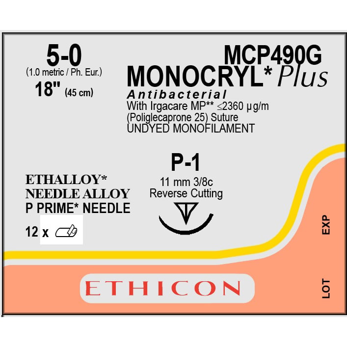 Suture Monocryl Plus 5/0 undyed 3/8 circle (45 cm)