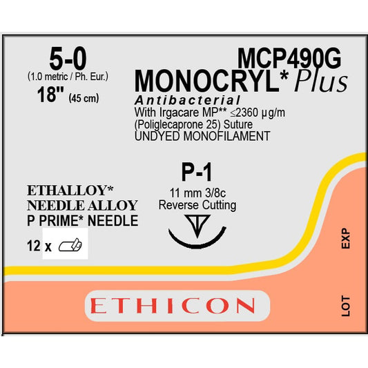Suture Monocryl Plus 5/0 undyed 3/8 circle (45 cm)