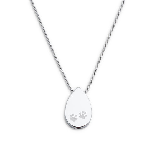 Cremation pendant - teardrop with paw prints