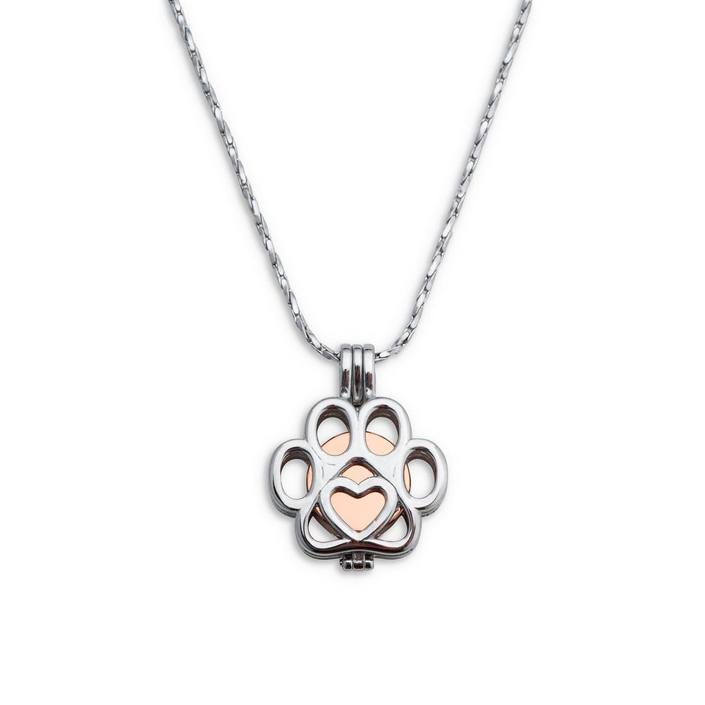 Cremation pendant - rose gold paw print cage