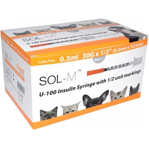 Insulin syringe veterinary 100 UI half-unit 0,3 cc