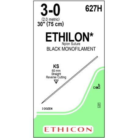 Ethilon suture 3/0 black with straight needle (75 cm)