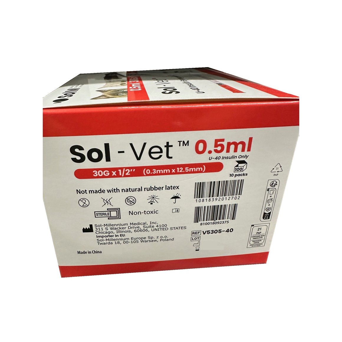 Insulin syringe veterinary 40 UI half-unit 0,5 cc