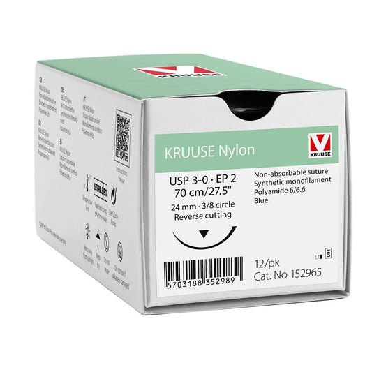 Nylon suture 3/0 dyed with 3/8 circle needle (70 cm)