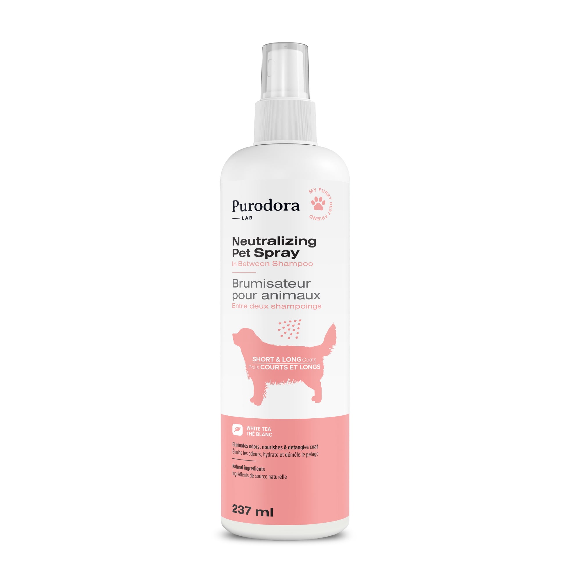 Neutralizing pet spray for short and long coats