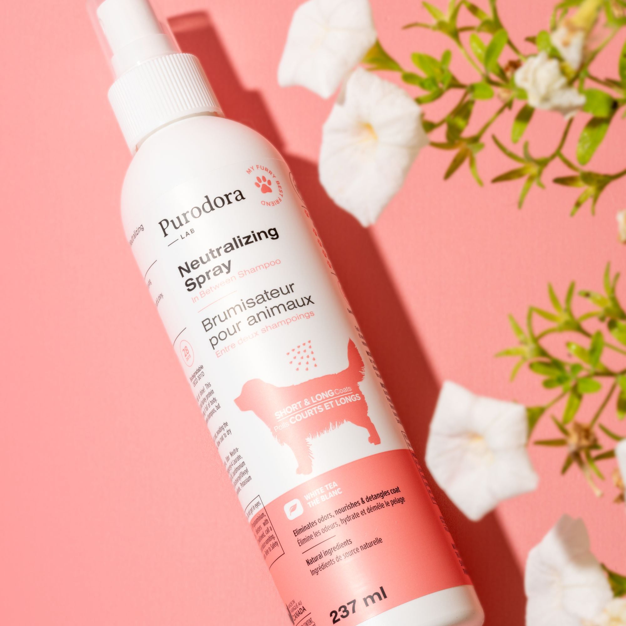 Neutralizing pet spray for short and long coats