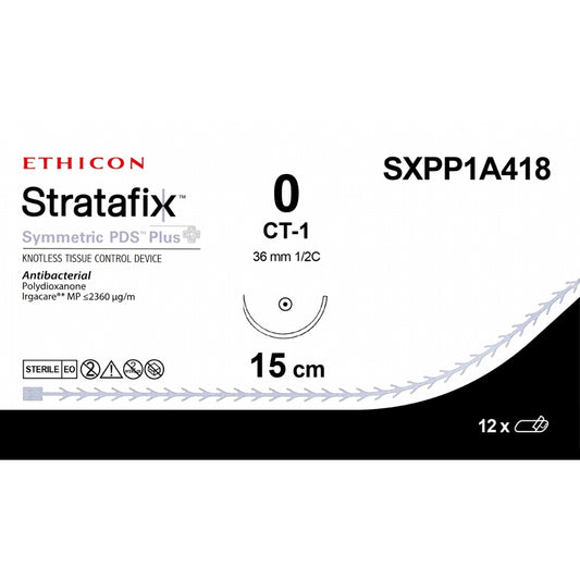 Stratafix Symmetric PDS Plus suture 0 dyed 1/2 circle needle (15 cm)