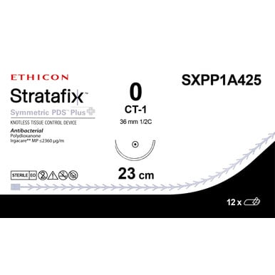 Stratafix Symmetric PDS Plus suture 0 dyed 1/2 circle needle (23 cm)