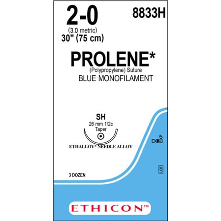 Prolene suture 2/0 with 1/2 circle needle (75 cm)