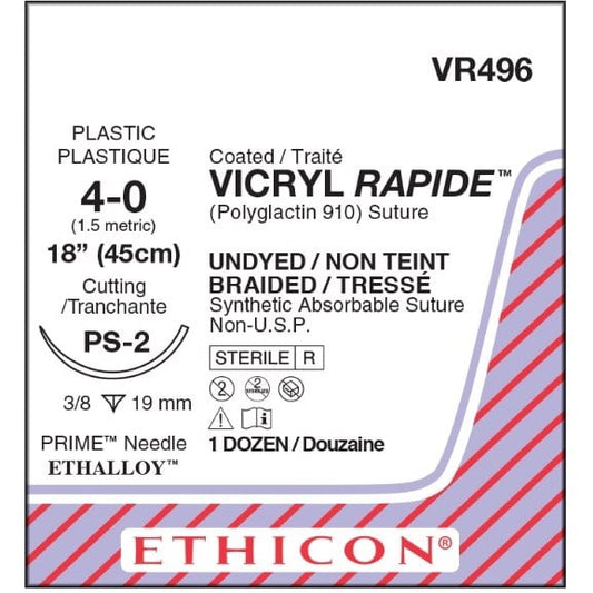 Vicryl Rapide coated suture 4/0 undyed with 3/8 circle needle (45 cm)