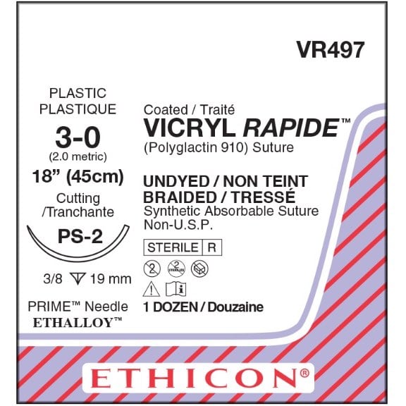 Vicryl Rapide coated suture 3/0 undyed with 3/8 circle needle (45 cm)