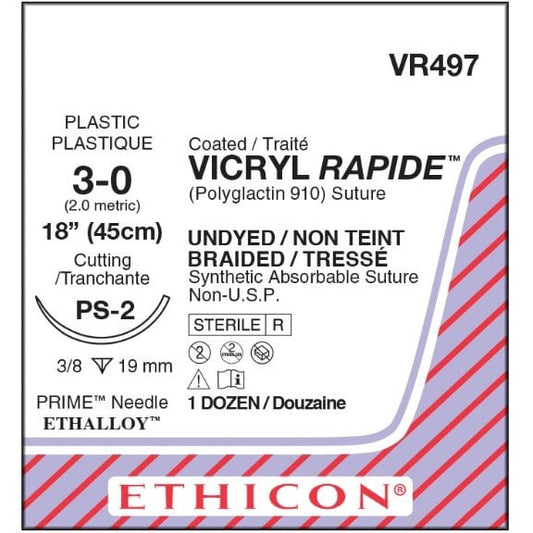 Vicryl Rapide coated suture 3/0 undyed with 3/8 circle needle (45 cm)