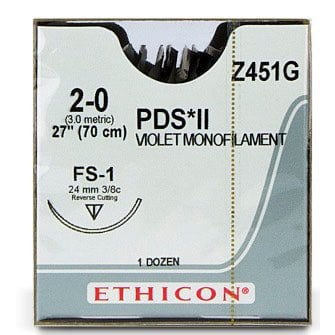 PDS II suture 2/0 with 3/8 circle needle (70 cm)