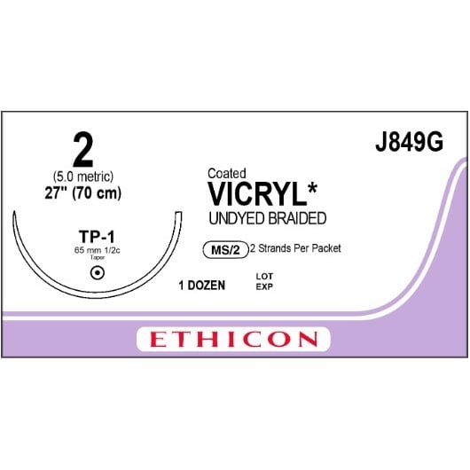 Vicryl coated suture 2 with 1/2 circle needle (70 cm)