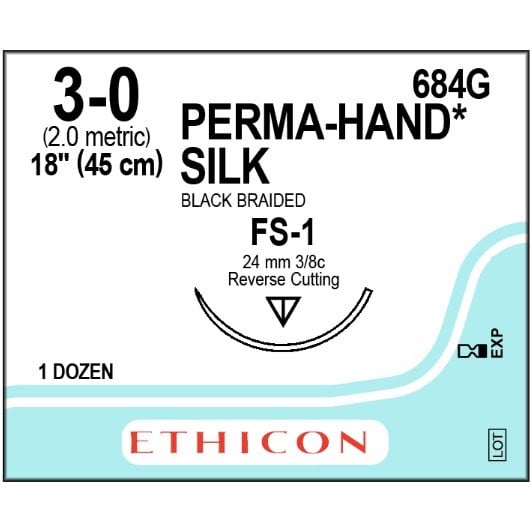 Perma-Hand silk suture 3/0 with 3/8 circle needle (45 cm)
