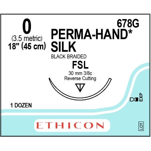 Perma-Hand silk suture 0 with 3/8 circle needle (45 cm)