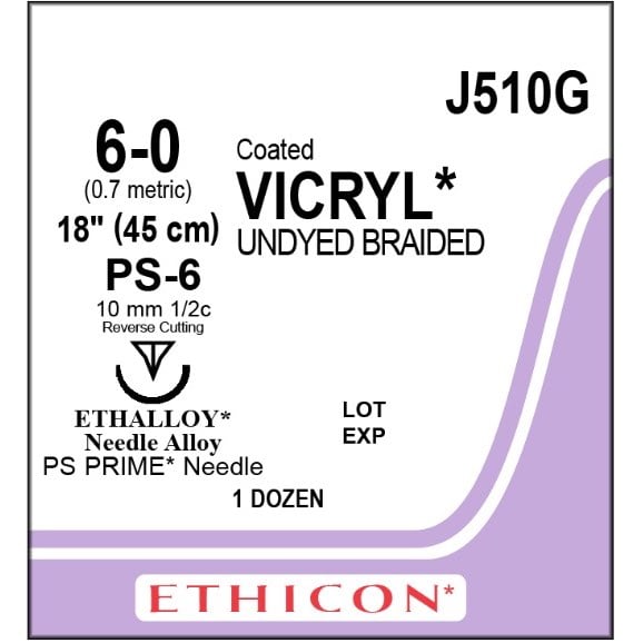 Vicryl coated suture 6/0 undyed with 1/2 circle needle (45 cm)