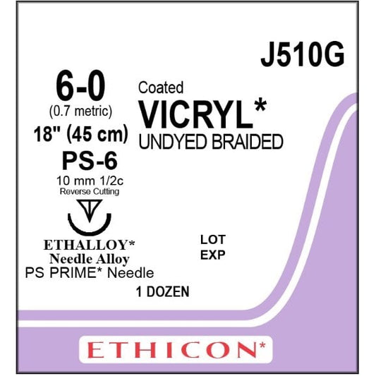 Vicryl coated suture 6/0 undyed with 1/2 circle needle (45 cm)