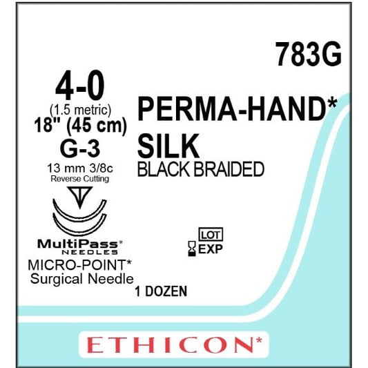 Perma-Hand silk suture 4/0 with 3/8 circle needle (45 cm)