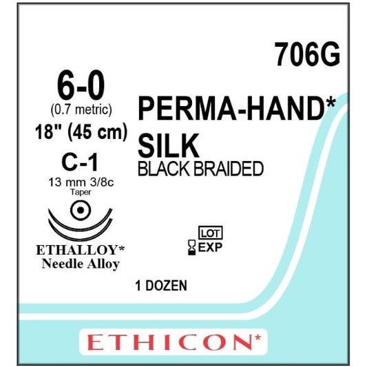 Perma-Hand silk suture 6/0 with 3/8 circle needles (45 cm)